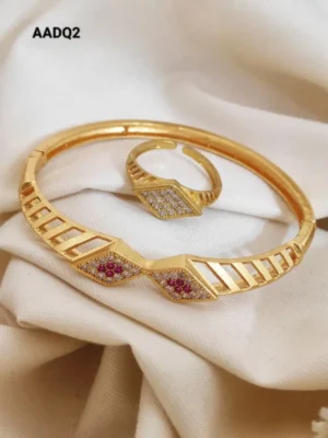 "Vintage Elegance: Antique Openable Bracelet and Ring Set for Women"