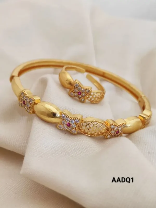 "Charming Antique Combo: Openable Bracelet and Ring for Women & Girls"